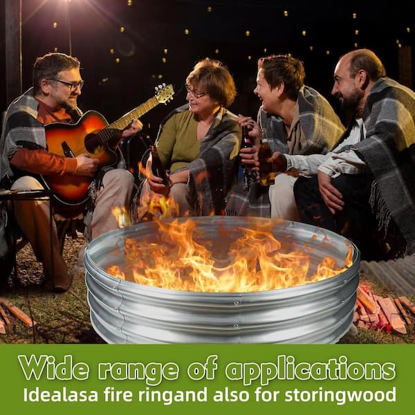 AUTMOON 47 in. x 47 in. x 11 in. Camping Fire Ring Pit, Metal Fire Pit, Galvanized Raised Garden Beds Flower Planter, Silver