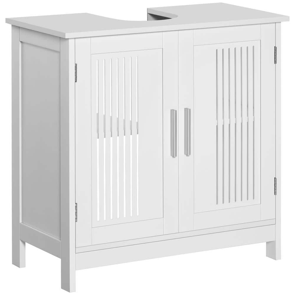 White MDF Pedestal Under Sink Cabinet with Adjustable Shelves