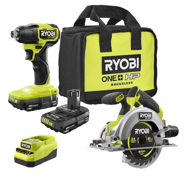 ONE+ HP 18V Brushless Cordless Compact 1/4 in. Hex Impact Driver Kit w/ (2) Batteries, Charger, & Brushless Circular Saw