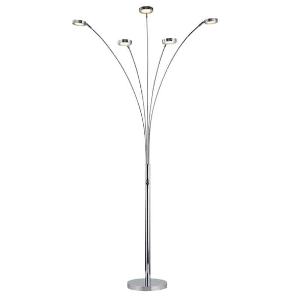 in de tussentijd tv station Merchandising ARTIVA Etherium 73 in. Chrome 30-Watt LED 5-Arched Floor Lamp with Touch  Dimmer LED803338FC - The Home Depot
