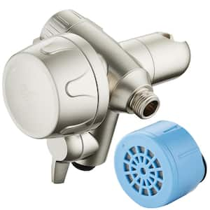 Advanced shower filter for combo shower heads with KDF filtration and built in bracket, Antimicrobial in Nickel finish