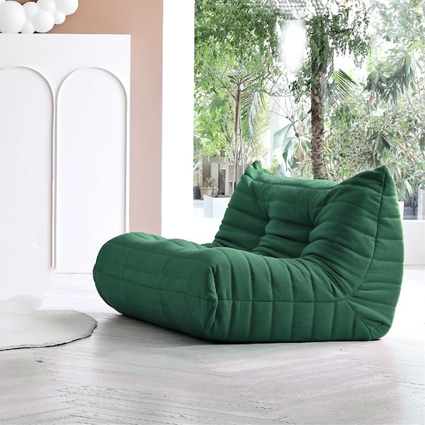 Magic Home 53.15 in. Teddy Velvet Anti-Skip Bean Bag 2 Seats Lazy Sofa Couch in Green