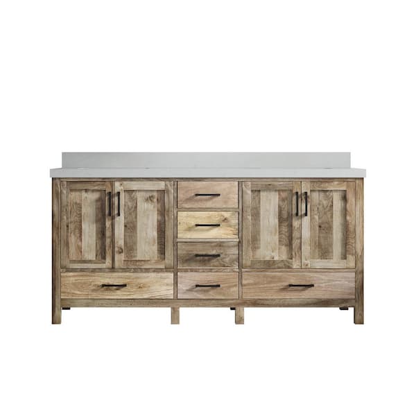 Willow Collections Malibu Mango 72 in.W x 22 in.D x 36 in. H Double Sink Bath Vanity in Natural with 2 in. Carrara Quartz Top