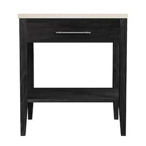 Mayfair Black 1-Drawer 22 in. W. Marble and Wood Nightstand