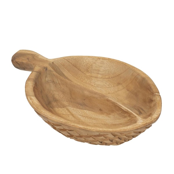 Avex 9.1 x 5.9 x 2.8 in. Brown Wood Decorative Bowl with Handle