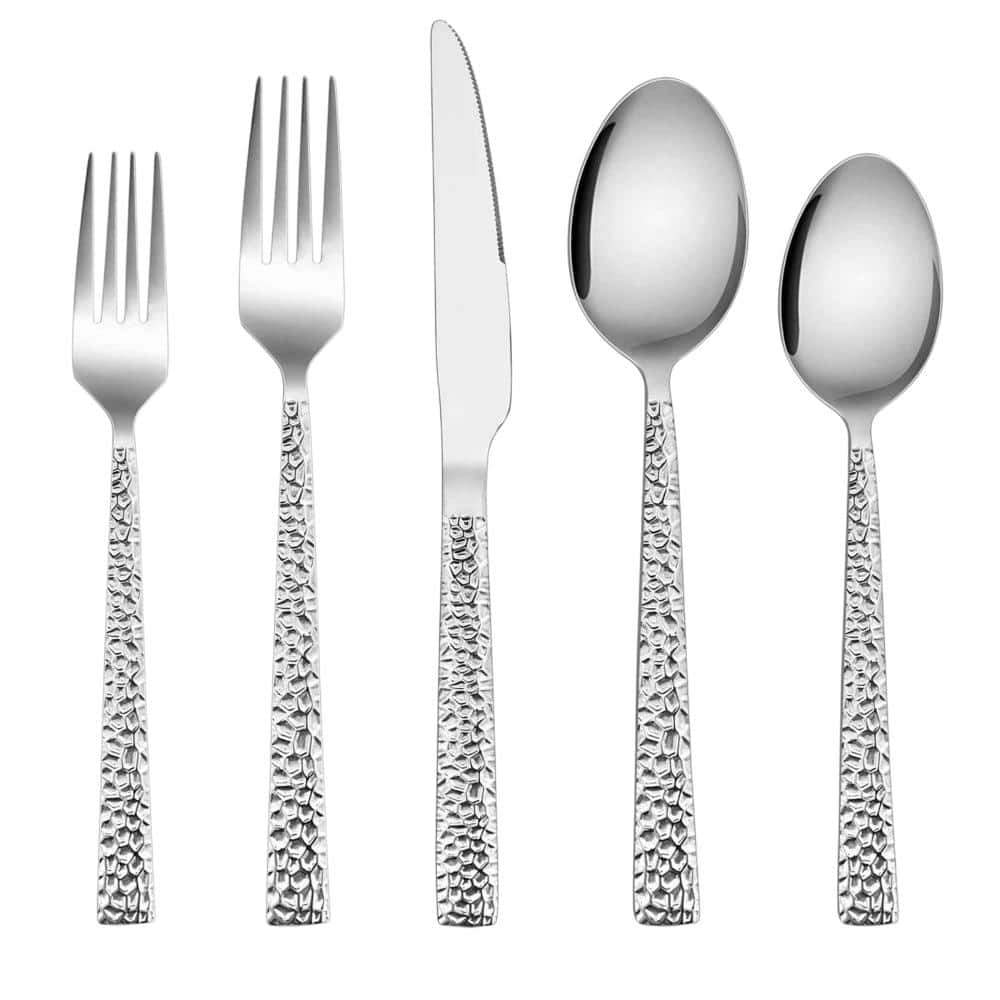 60-Piece  Hammered Silverware Set Silver Stainless Steel Flatware Set (Service for 12) price history on PriceWatchPro