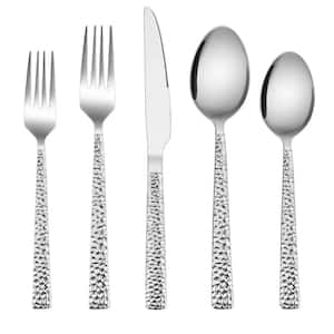 60-Piece  Hammered Silverware Set Silver Stainless Steel Flatware Set (Service for 12)