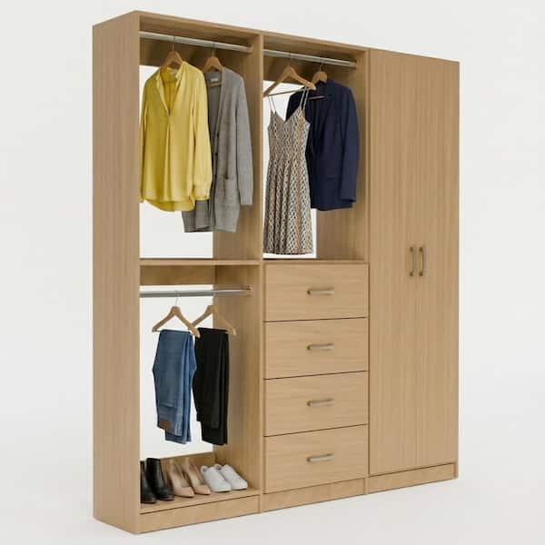 Alto Collection 96 in W Oak Wall Mounted Double Hang, 4-Drawer w Hang and Shelves w Full Doors Wood Closet System