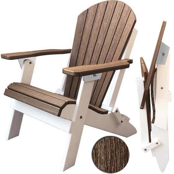 DuraWeather Poly Antique Mahogany on White (Wood Grain) King Size Folding Adirondack Chair