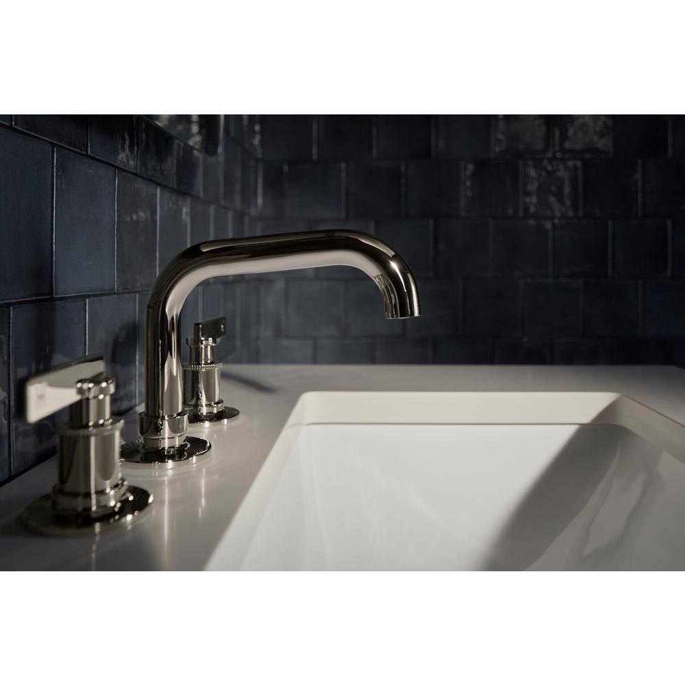 Polished Chrome Widespread Bathroom Sink Faucet with Stamped Levers
