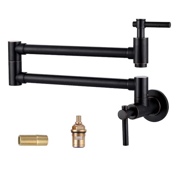 Wall Mounted Pot Filler with Double Handles in Oil Rubbed Bronze