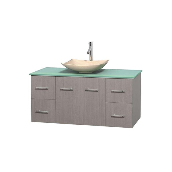 Wyndham Collection Centra 48 in. Vanity in Gray Oak with Glass Vanity Top in Green and Sink