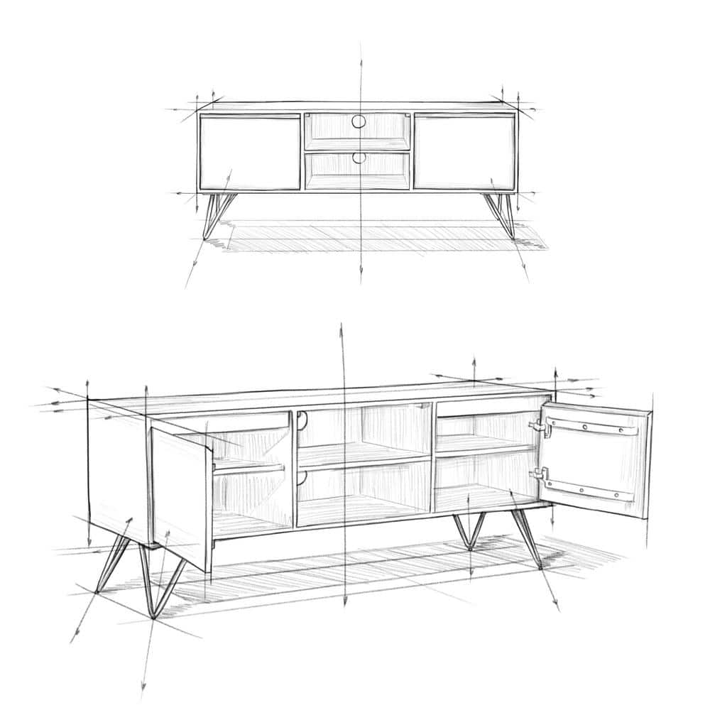 Hunter 60'' Natural Mango Wood and Iron TV Cabinet with Hairpin Legs