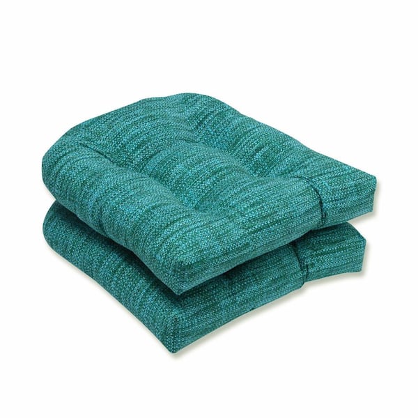 Pillow Perfect Solid 19 x 19 Outdoor Dining Chair Cushion in Blue/Green (Set of 2)