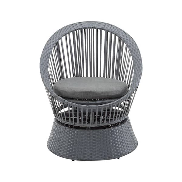 Avex Dark Grey Swivel Wicker Outdoor Lounge Chair with Grey Cushions