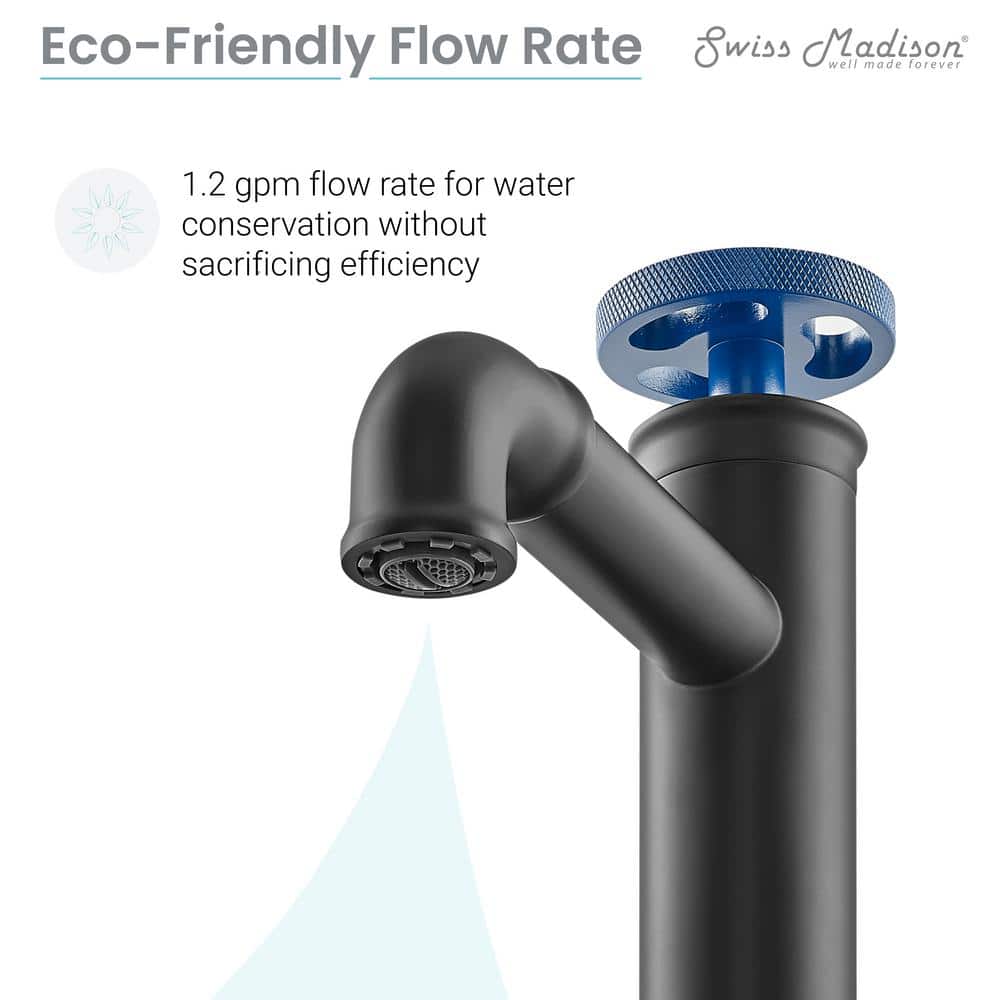 Matte Black and Blue Single-Handle Bathroom Faucet
