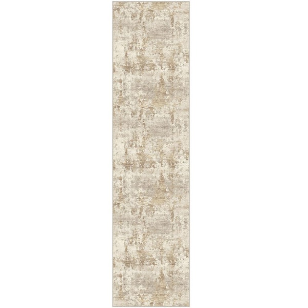 Abstraction Gold/Gray 2 ft. x 8 ft. Washable Modern Abstract Runner Rug