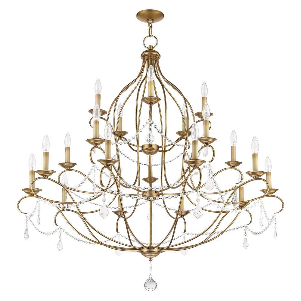 Antique Gold Leaf Crystal 12-Light Candle Chandelier