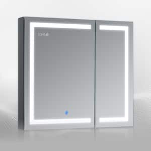 DUNA 36 in. x 32 in. Rectangular LED Medicine Cabinet with Mirror, Recessed or Surface Mount, Room Temp Display, Outlets