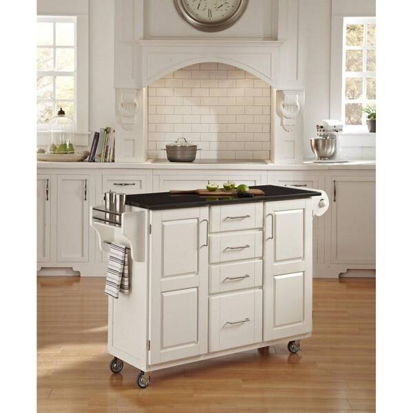 Create-a-Cart White 2 Door Cabinet Kitchen Cart with Black Granite Top ...