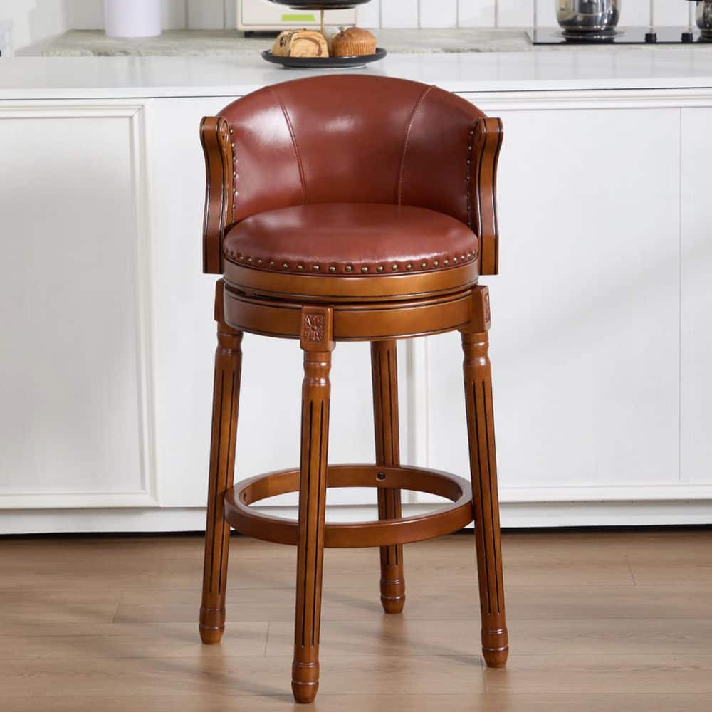 Stanley 38.5 in. H Brown Wood Upholstered Bar Stool with Leather Seat, Back and 360° Swivel price history on PriceWatchPro