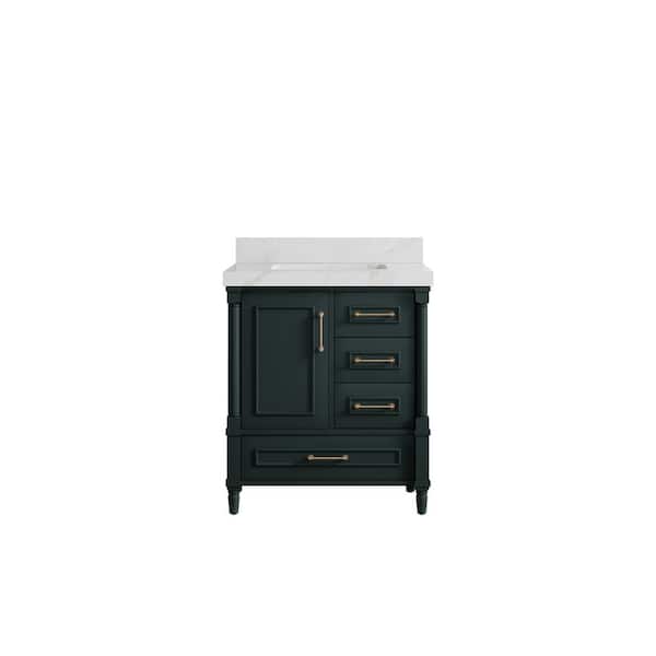 Hudson 30 in. W x 22 in. D x 36 in. H Single Sink Bath Vanity Center Dark Green with 2 in. Calacatta Sienna Quartz Top