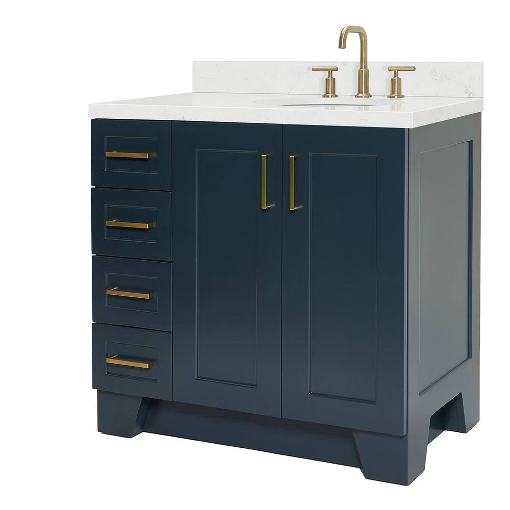 Midnight Blue Freestanding Single Vanity with Carrara Quartz Top