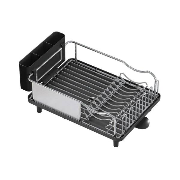 Black Stainless Steel Dish Drying Rack with Drain Board, Rustproof 304 Steel Kitchen Countertop Drainer Organizer