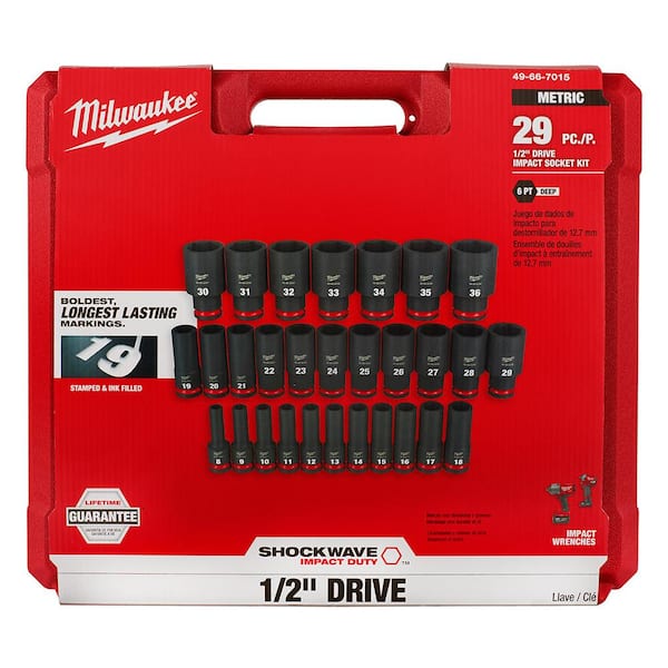 Milwaukee SHOCKWAVE 1/2 in. Drive Metric 6 Point Impact Socket Set with Titanium Drill Bit Set (52-Piece)