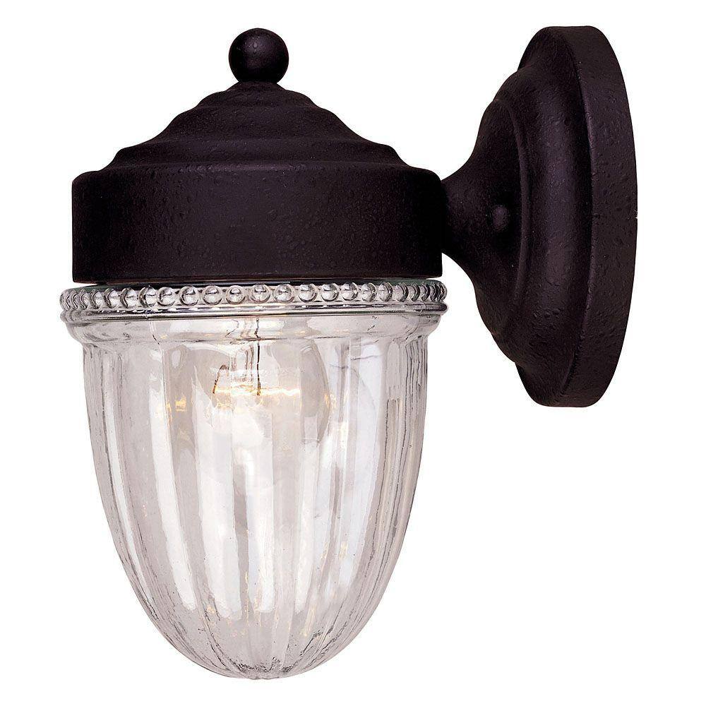 6.25 in. W x 8.5 in. H 1-Light Textured Black Outdoor Jelly Jar Wall Lantern Sconce with Clear Ribbed Glass price history on PriceWatchPro