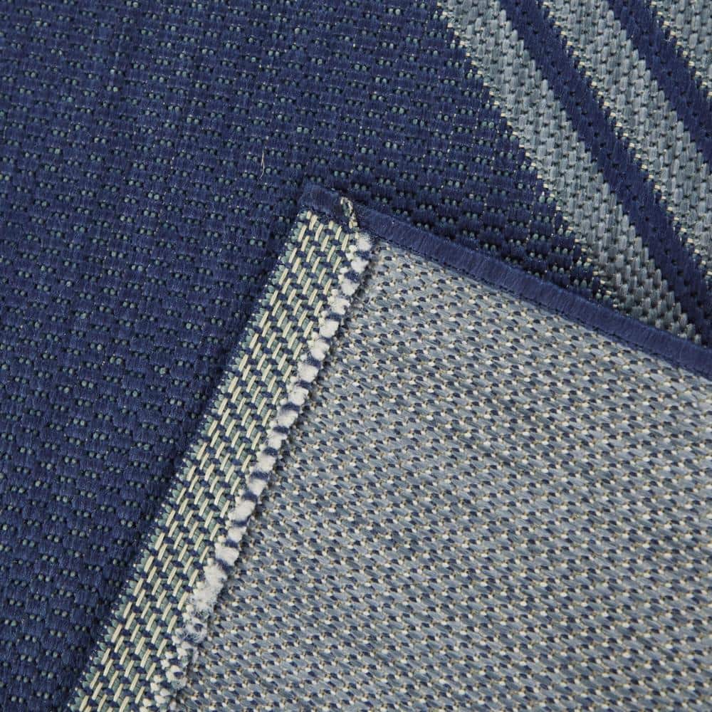 Navy and White Braided Synthetic Stripe Area Rug