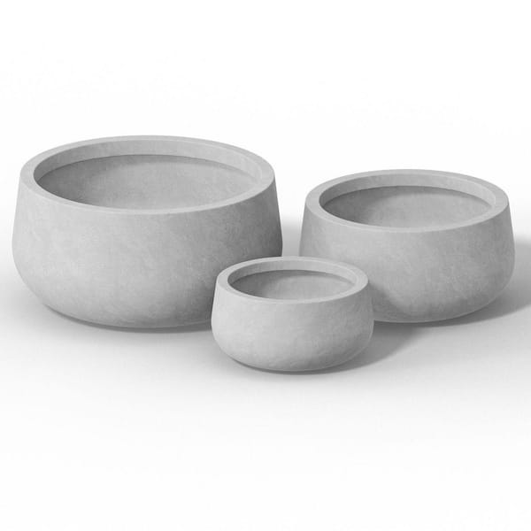 12.5 in. 16 in. 20.5 in. Natural Gray(Enhanced Interior) Concrete Round Planter / Pot with Drainage Holes (3-Pack)