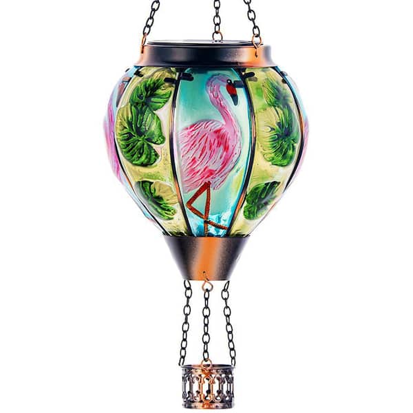 Flamingo Hot Air Balloon Solar Lantern Solar Hot Air Balloon Flickering Flame Hanging Garden Light Metal