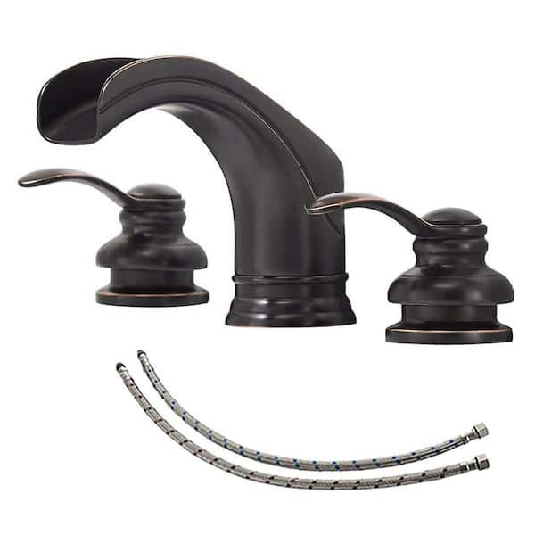 Unbranded Oil Rubbed Bronze Bathroom Faucet 3 Hole, 8 in. Widespread Bathroom Faucet, 2-Handle Waterfall Vanity Faucet