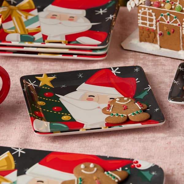 Certified International Christmas Whimsy Santa Assorted Colors Ceramic 8.5 in. Dessert Plates (Set of 4)