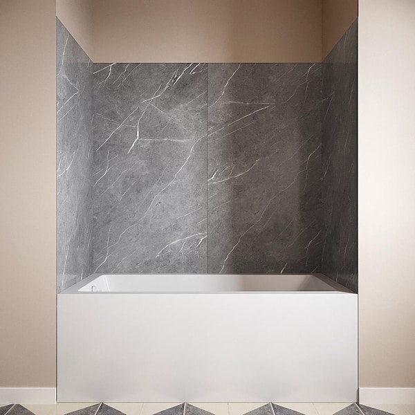 DSH-1340-136 32 in. L x 60 in. W x 55 in. H 4-Piece Glue-Up Alcove Bathtub Wall Surround in Grey Marble Finish