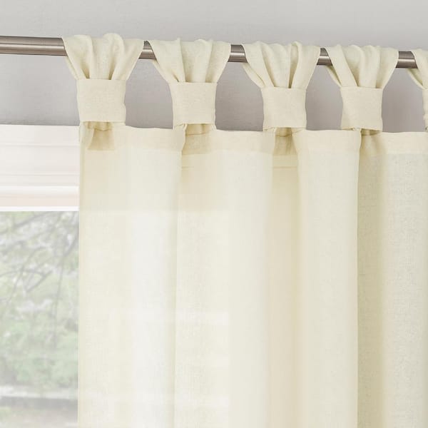 No. 918 Hathaway Twist Tab Ivory Polyester 40 in. W x 63 in. L Tab Top Light Filtering Curtain (Single Panel)