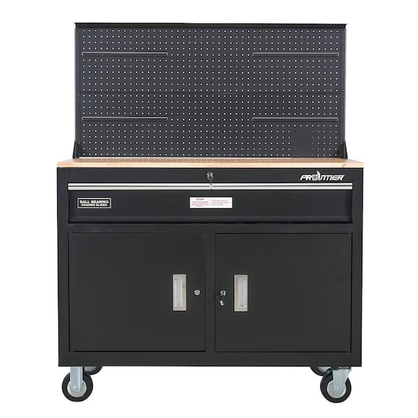 Frontier 46 in. 1-Drawer Tool Chest Cabinet, Mobile Workbench Station with Pegboard in Black