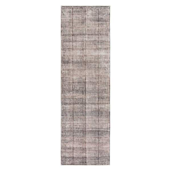 Bohemian Stripe Lines Washable Non Slip Brown 2 ft. x 8 ft. Runner Rug