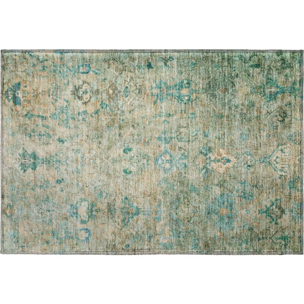 Mayfield Premium Machine Washable Abstract AMF2320 Teal 2 ft. x 3 ft. Accent Rug
