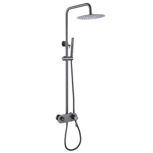 FLG Single Handle 1-Spray Tub and Shower Faucet 1.8 GPM Exposed Wall Mount Shower System in Gun Grey Brass Valve Included