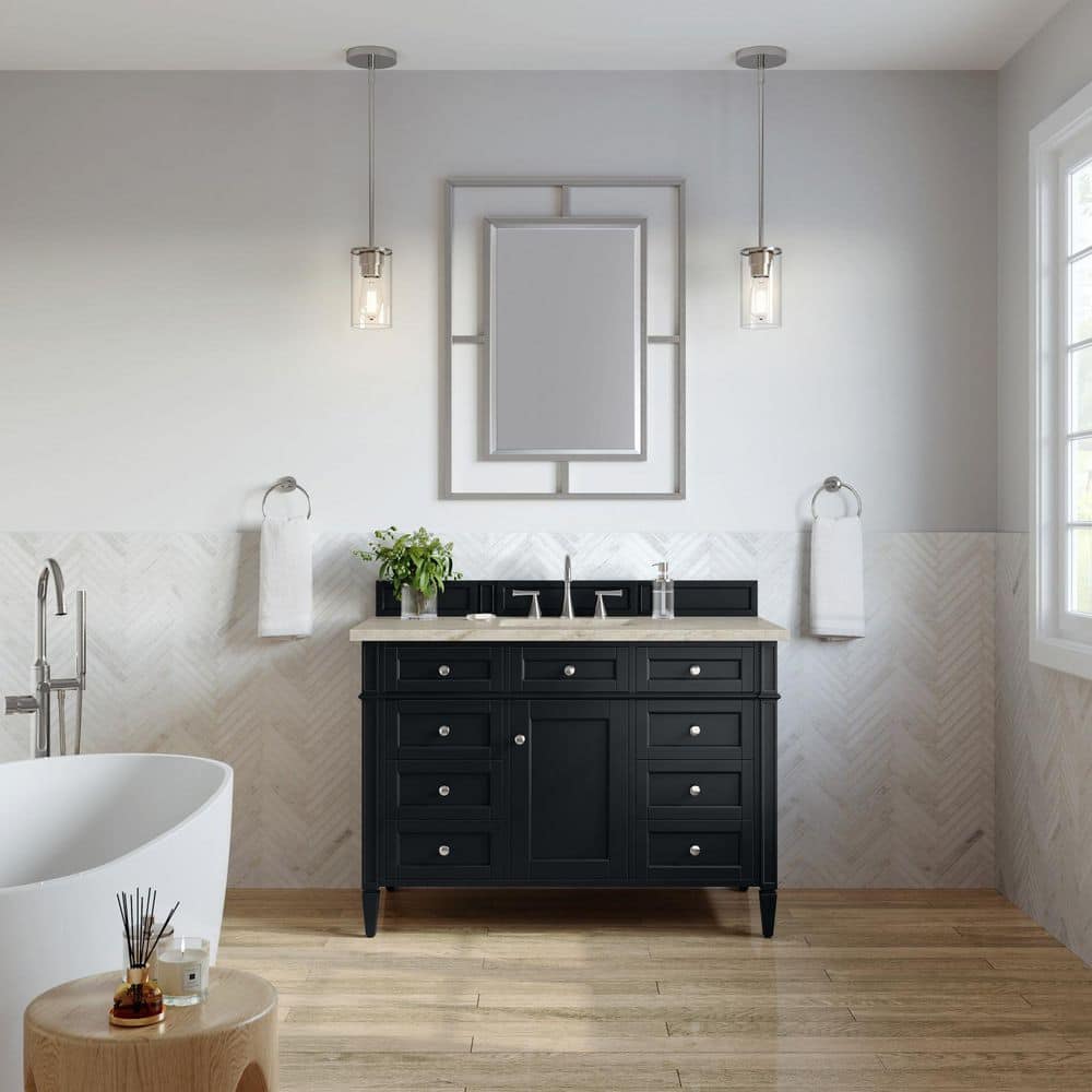 Brittany 48.0 in. Single Bath Vanity in Black Onyx with Tajnar Wireless Charging Engineered Composite Top price history on PriceWatchPro