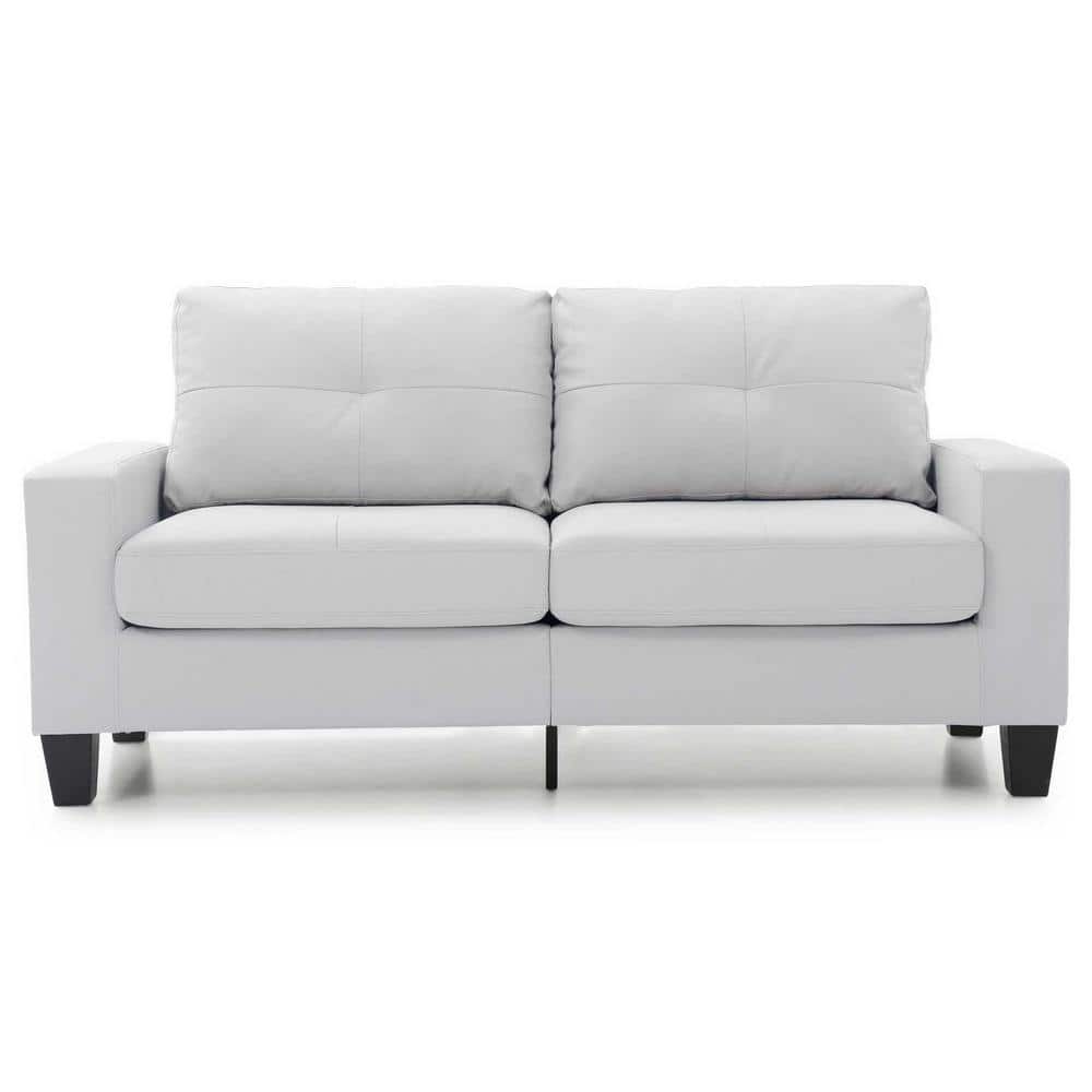 Newbury 71 in. W Flared Arm Faux Leather Straight Sofa in White