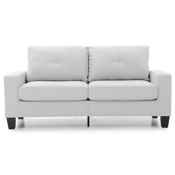 AndMakers Newbury 71 in. W Flared Arm Faux Leather Straight Sofa in White