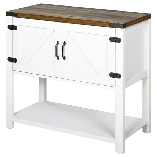 HOMCOM White Freestanding Storage Buffet Sideboard with 2-Doors and 3-Shelves
