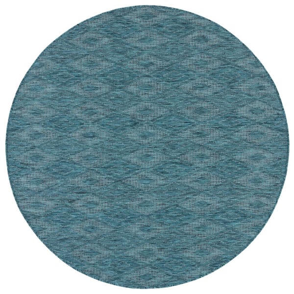 Courtyard Turquoise/Blue 7 ft. x 7 ft. Solid Color Diamond Indoor/Outdoor Round Area Rug