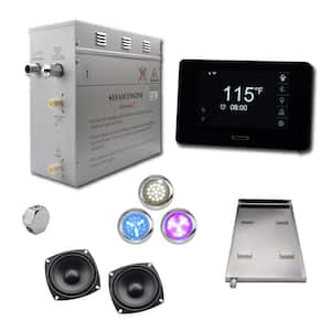 Superior SMART 6kW Self-Draining Steam Bath Generator Kit, Wi-Fi Keypad in Black, Chrome Steam Outlet and 2 Speakers