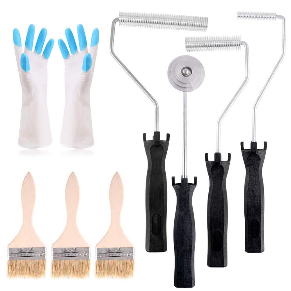 Dyiom 4Pcs Fiberglass Roller Tools and 1Pcs Detail Brushes with 1 Pair  Glove Kit, Paint Scrape Putty Knife Paint Roller Kit. B07XB67BXX - The Home  Depot