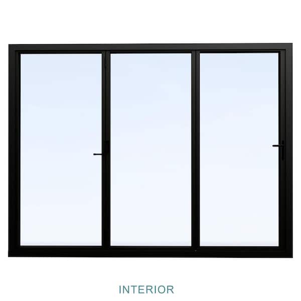 96 in. x 96 in. Right Swing/Outswing Double Tempered Glass Black Aluminum Folding Patio Door