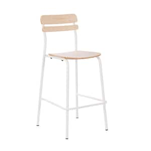 Cyprus Commercial Grade 30.5 in. Steel Solid Wood Bar Stool with White Metal Frame and Antique White Finish